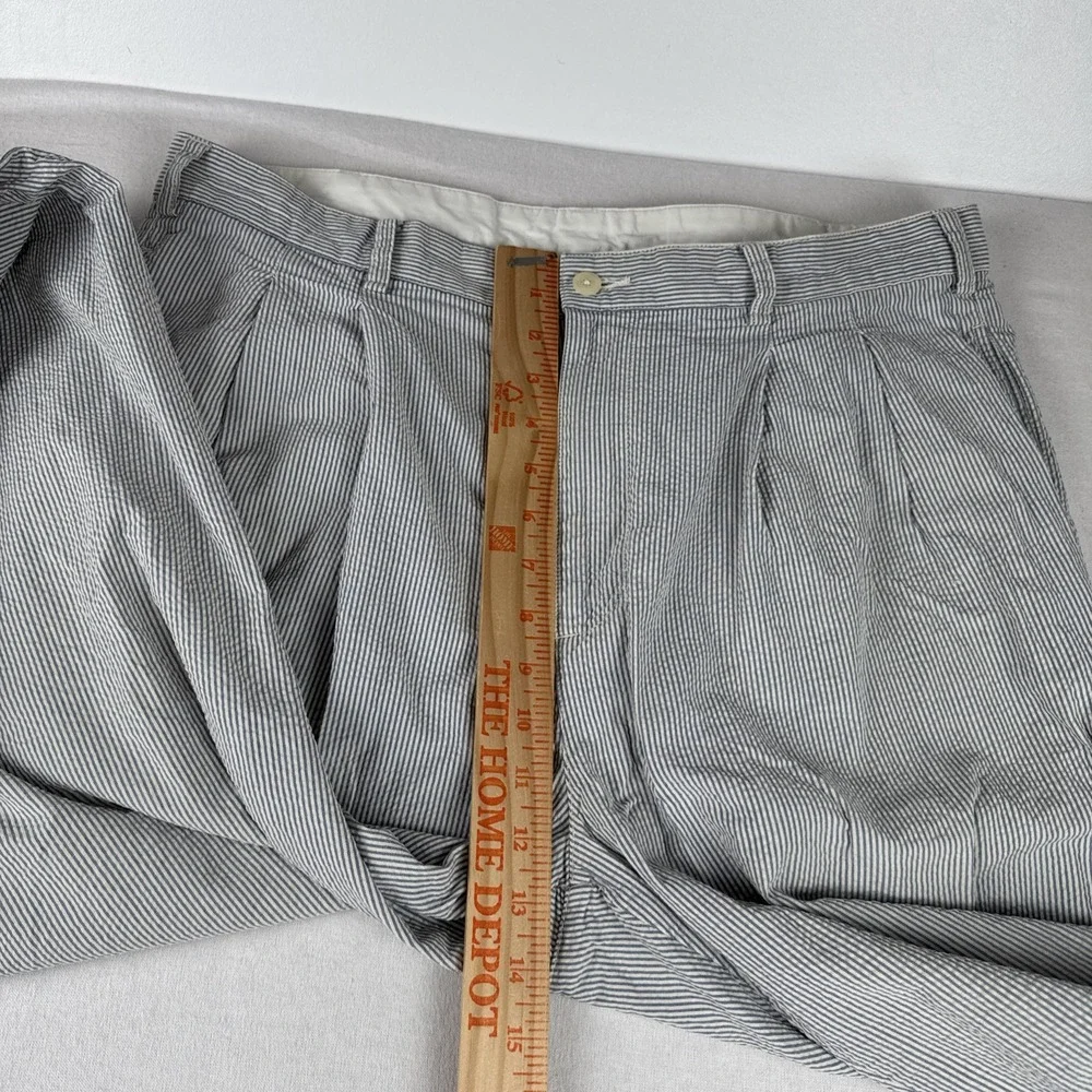 Brooks Brothers Mens Seersucker Blue White Pants 34*31 Cuffed Pleated coastal